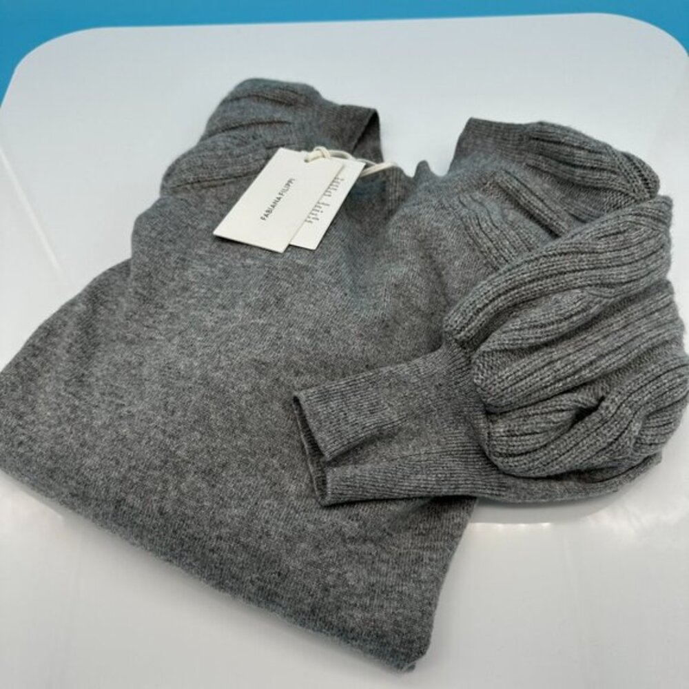 Fabiana Filippi Lupetto Cable-Knit Puff Sleeve Cardigan Sweater, Size IT44, Gray
